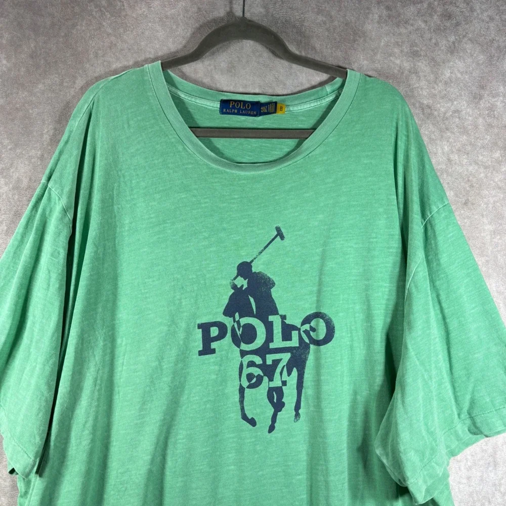 Polo Ralph Lauren T-shirt Mens Size 4XLT Green Big Pony Logo Jersey Slub Polo 67